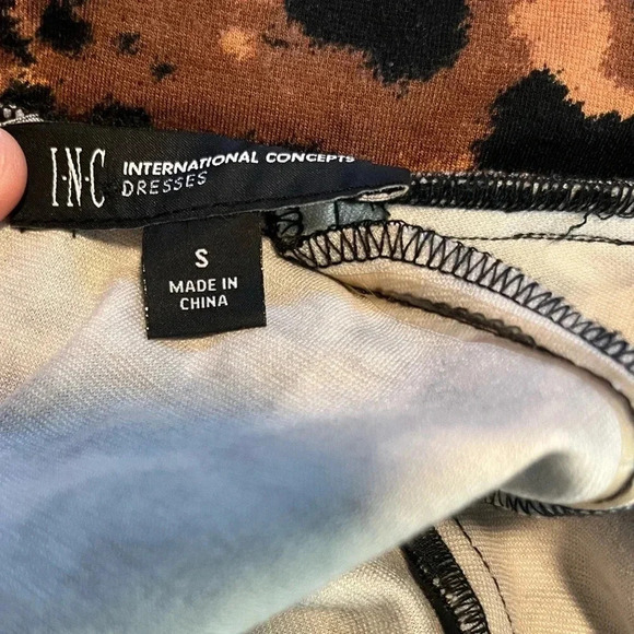 INC Womens Knit Animal Print Belted Midi Dress Long Sleeves - Picture 5 of 5